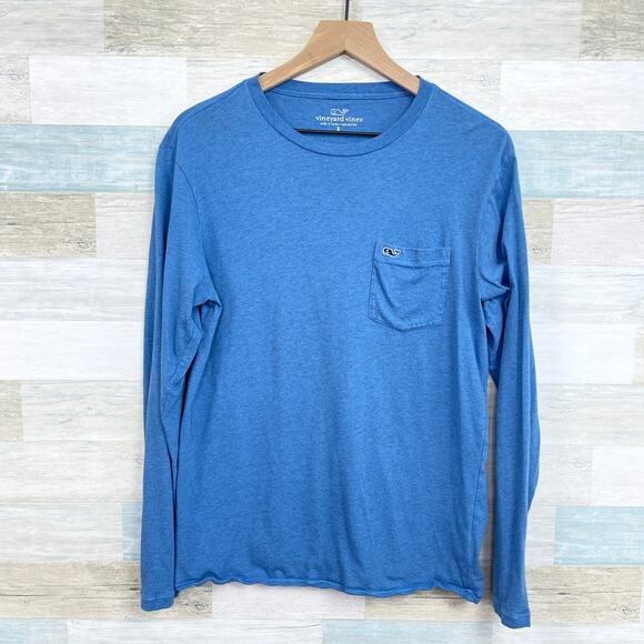 Vineyard Vines Long-Sleeve Overdyed Heathered T-Shirt Blue Cotton Mens Small - Picture 1 of 5